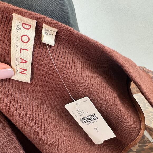 Anthropologie DOLAN Brown Sweater Leopard Sweetheart Sheer Puff Sleeve Large NEW - Picture 5 of 6